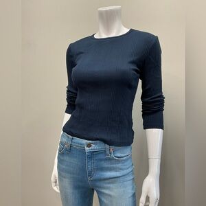 LEJULE Long Sleeve Blake Tee Ribbed 100% Blue Long Sleeve Stretch Shirt XS